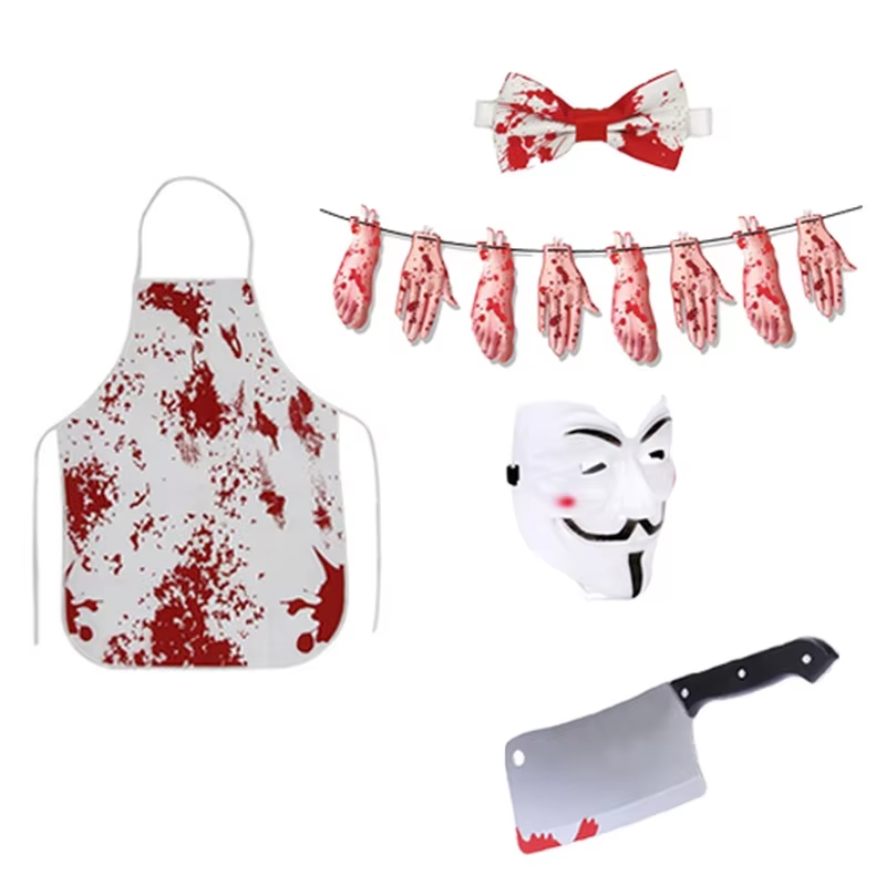 Camping Cooking Apron - PESENAR ชุดจำลองรอยเปื้อนเลือด + อุปกรณ์ประกอบฉากตลกๆ ชุดเชฟสยองขวัญฮาโลวีน ผ้ากันเปื้อนเปื้อนเลือด