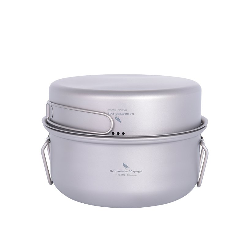 Camping Cooking Pan Set - ชุดเครื่องครัวสำหรับตั้งแคมป์กลางแจ้ง Boundless Voyage Titanium Steamer พร้อมหม้อตุ๋น