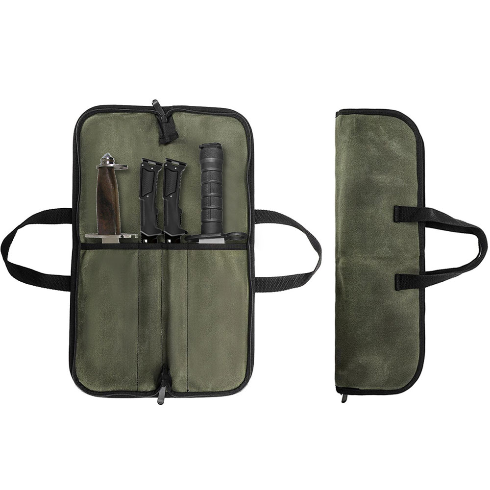 Camping Cooking Roll - กระเป๋าใส่มีดผ้าแคนวาสเคลือบแว็กซ์ หลายช่อง ใส่ได้หลายมีด พกพาสะดวก สำหรับเชฟ กระเป๋าเก็บมีดแบบยุทธวิธี
