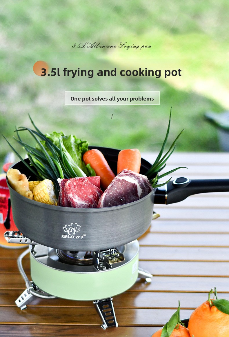 Camping Cooking Wok - กระทะเคลือบกันติด 2026Bulin กระทะผัดกันติดสำหรับใช้งานกลางแจ้ง ด้ามจับถอดออกได้ หม้อหุงต้มแบบพกพา หม้อปรุงอาหาร