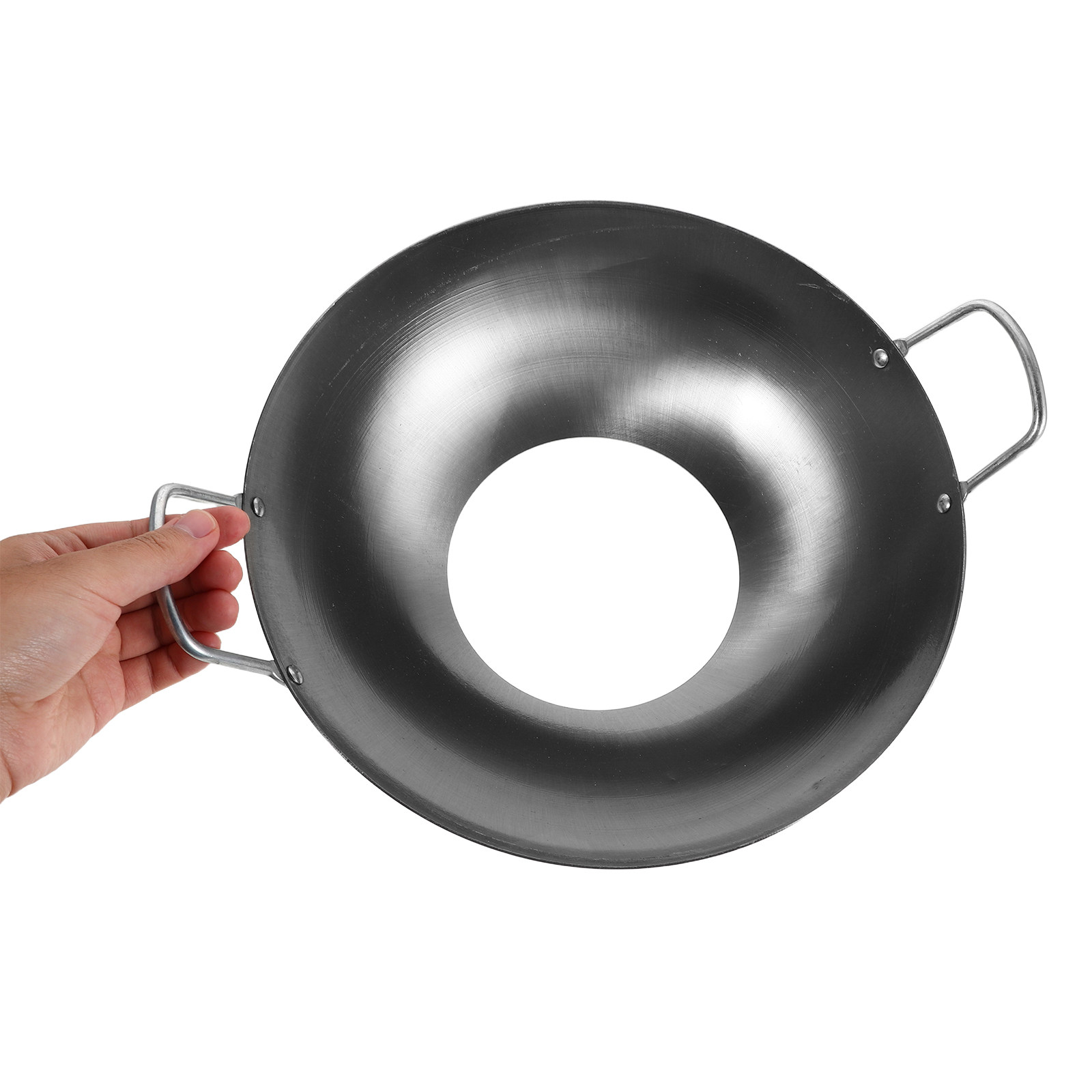 Camping Cooking Wok - วงแหวนเหล็กสำหรับกระทะ ป้องกันการลื่น ใช้กับเตาแก๊สได้ มีหูจับสองข้าง ป้องกันลม ฐานรองเตาแบบเปิด