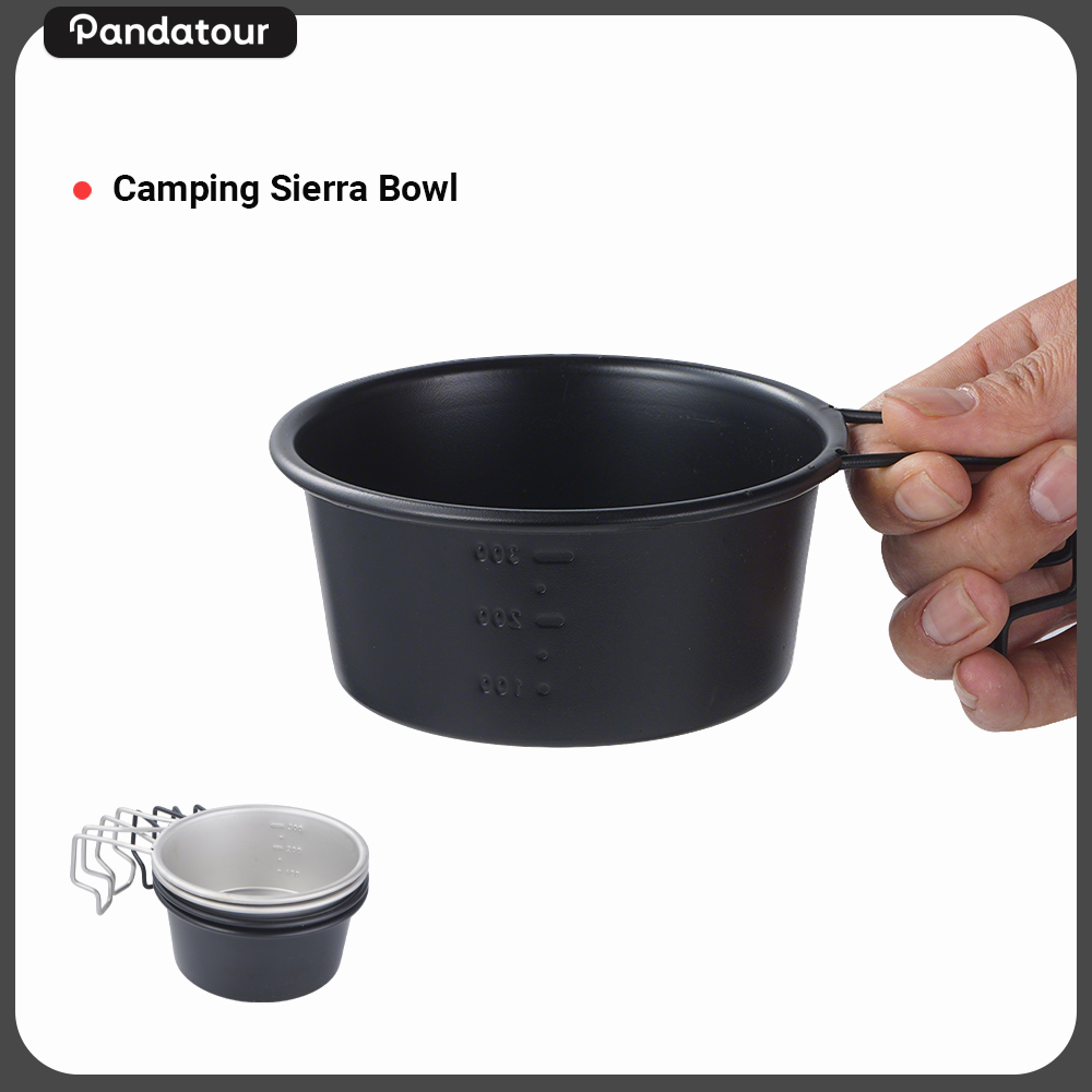 Camping Cooking Windscreen - แพนด้าทัวร์ ชุดอุปกรณ์ทำอาหารสำหรับแคมป์ปิ้งกลางแจ้ง ชามเซียร์รา พร้อมขีดบอกปริมาณ ด้ามจับพับได้ ทำจากสแตนเลส