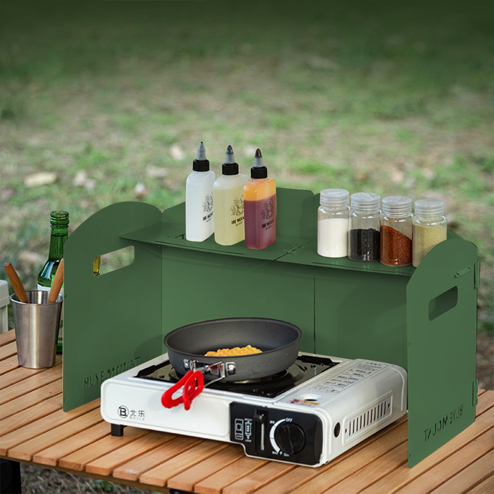 Camping Cooking Windscreen - ตะแกรงกันลมสำหรับเตาแก๊สแบบพับได้พร้อมชั้นเก็บของ อุปกรณ์กันลมสำหรับเตาแก๊สกลางแจ้ง น้ำหนักเบาพิเศษ พกพาสะดวกสำหรับการตั้งแคมป์