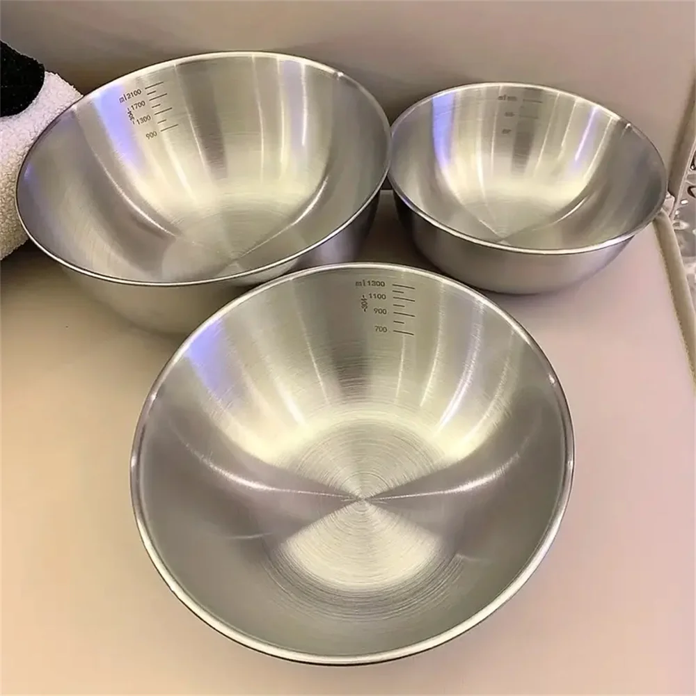 Camping Cooking Pan Set - ชุดชามสแตนเลส 1-3 ใบ พร้อมสเกลวัด สำหรับทำอาหาร อบขนม