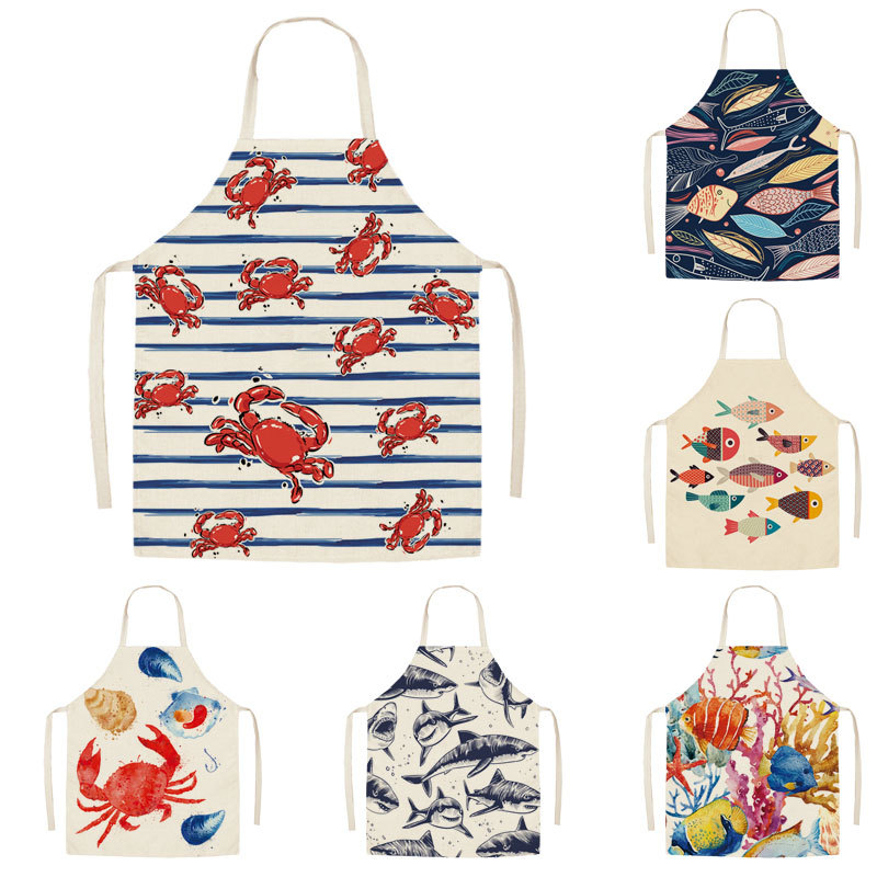Camping Cooking Apron - 1Pcs ครัวผ้ากันเปื้อนปลาวาฬการ์ตูนพิมพ์ลายฝ้ายลินินผ้ากันเปื้อนผู้ชายผู้หญิง Home อุปกรณ์ทำความสะอาด55*68ซม.