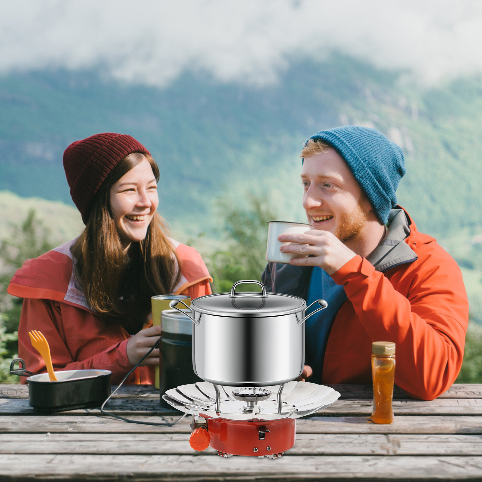 Camping Cooking Range - เตาแก๊สพกพาแบบมินิ Lotus สำหรับตั้งแคมป์กลางแจ้ง เตาทำอาหารกันลม เตาปิคนิค บาร์บีคิว