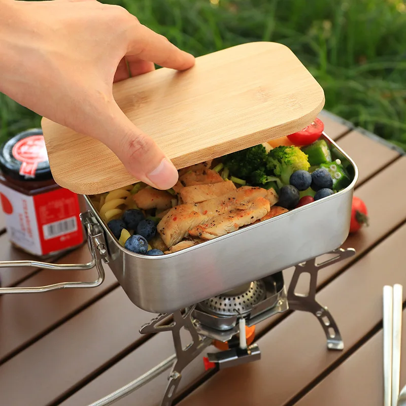 304 สแตนเลสกล่องอาหารกลางวันกล - Camping Cooking Container บทวิจารณ์และราคา
