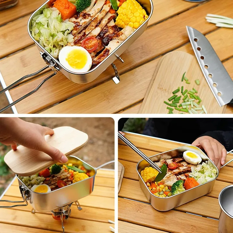 304 สแตนเลสกล่องอาหารกลางวันกล - Camping Cooking Container บทวิจารณ์และราคา