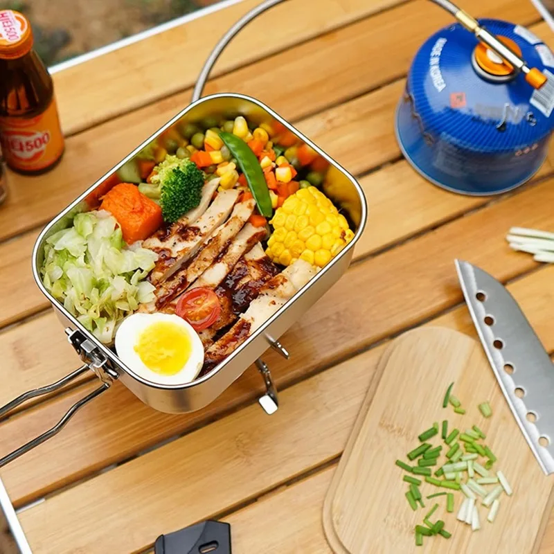 304 สแตนเลสกล่องอาหารกลางวันกล - Camping Cooking Container บทวิจารณ์และราคา
