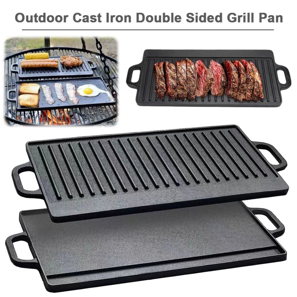 กระทะเหล็กหล่อสองด้าน รูปทรงสี - Camping Cooking Range บทวิจารณ์และราคา