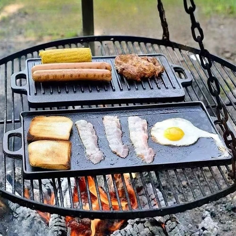 กระทะเหล็กหล่อสองด้าน รูปทรงสี - Camping Cooking Range บทวิจารณ์และราคา