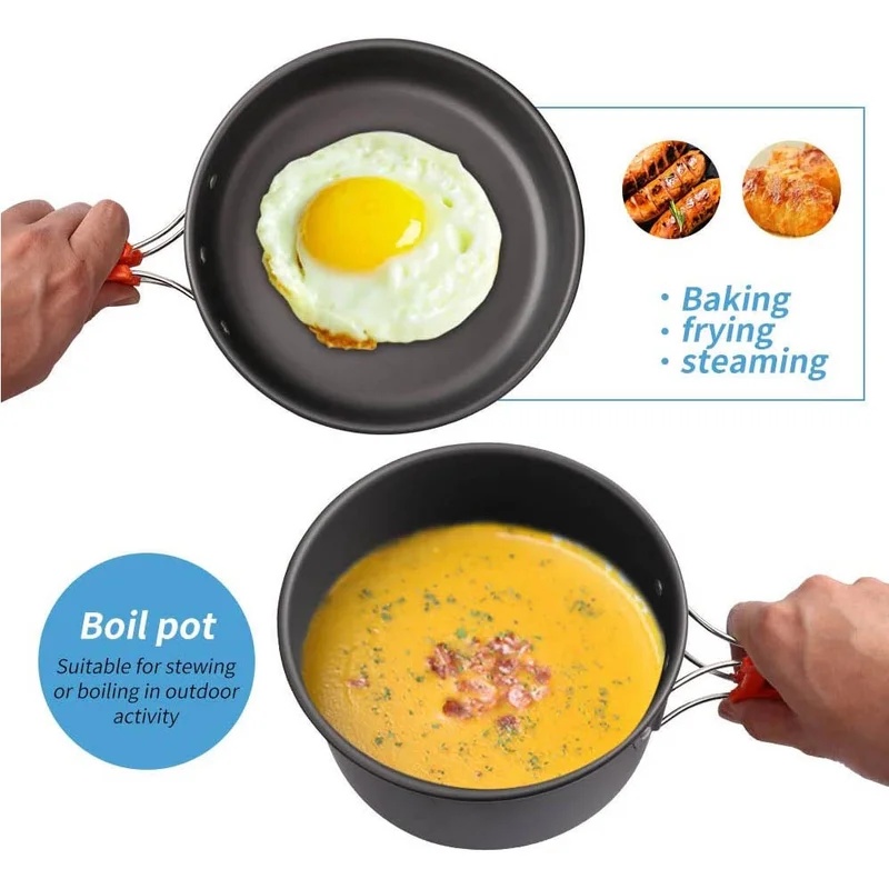 ชุดอุปกรณ์ทำอาหารสำหรับตั้งแคม - Camping Cooking Pan Set บทวิจารณ์และราคา